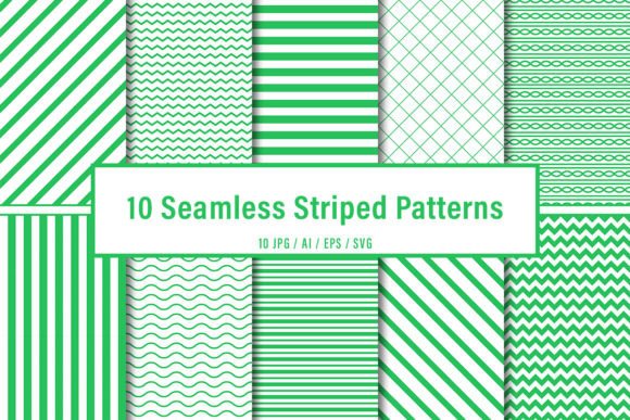10 Seamless Green Striped Patterns Set