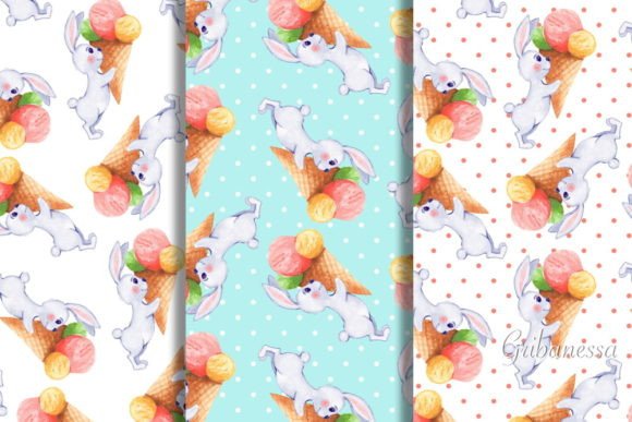 Cute Seamless Patterns with Rabbits