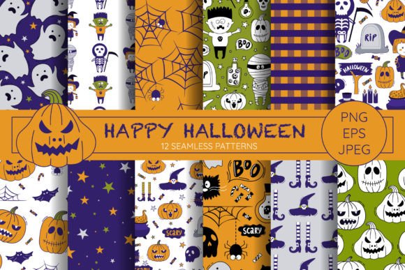 Happy Halloween Seamless Patterns Set