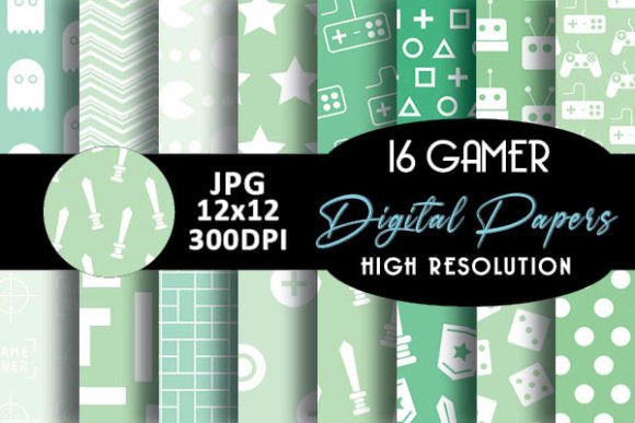 Mint Gamer Geek Digital Papers Patterns