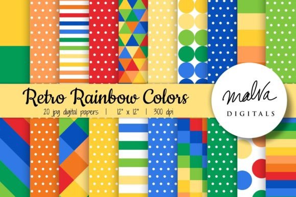 Retro Rainbow Geometric Digital Papers: 20 Vibrant, High-Resolution Patterns for Creative Projects