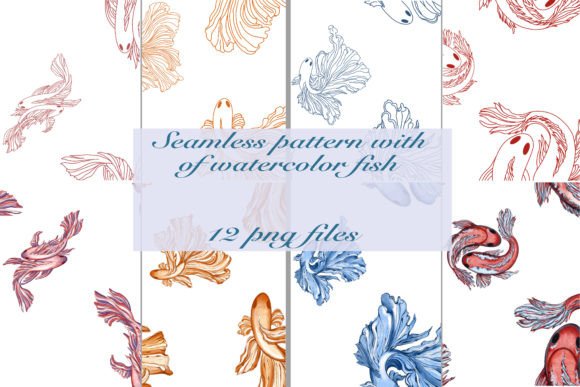 Set of Patterns with Watercolor Fish