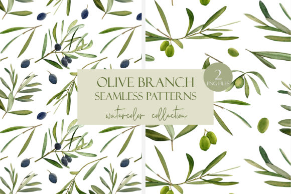 Watercolor Olive Seamless Patterns Set