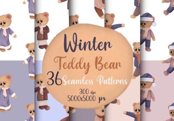 Winter Teddy Bear Seamless Patterns